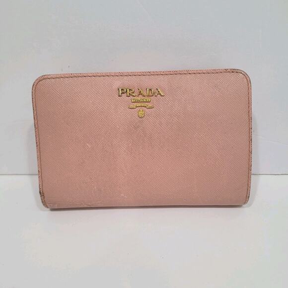 PRADA Saffiano Fiocco Orchidea Wallet Medium Bi Fold Light Pink Zip Around Logo - Picture 1 of 16
